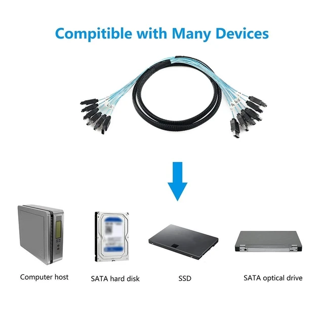 Alt view image 6 of 7 - High Speed 6Gbps Sata 6 SATA Cable SAS Cable for Server 6 Pieces (1m)