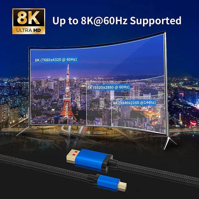 Alt view image 2 of 7 - 8K Mini Display Port to DisplayPort 1.4 Cable 1.6ft Short Mini DP to DP Bi-Directional DP to Mini DP Adapter Cable Braided 0.5m G-Sync Freesync 8K@60Hz 4K@144Hz HDR for Gaming Monitor Laptop