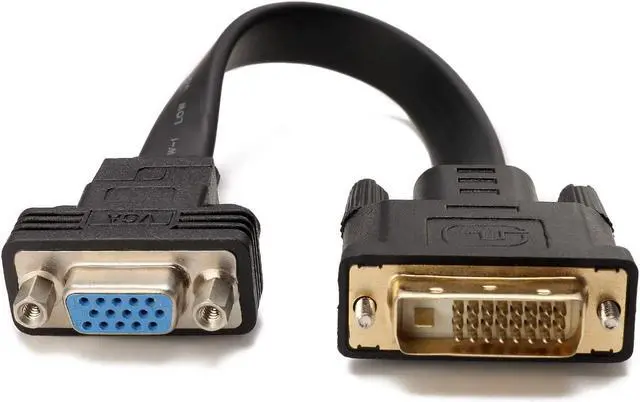 Main image of CABLEDECONN Active DVI-D Dual Link 24+1 Male to VGA Female Video with Flat Cable Adapter Converter Black (E0207)