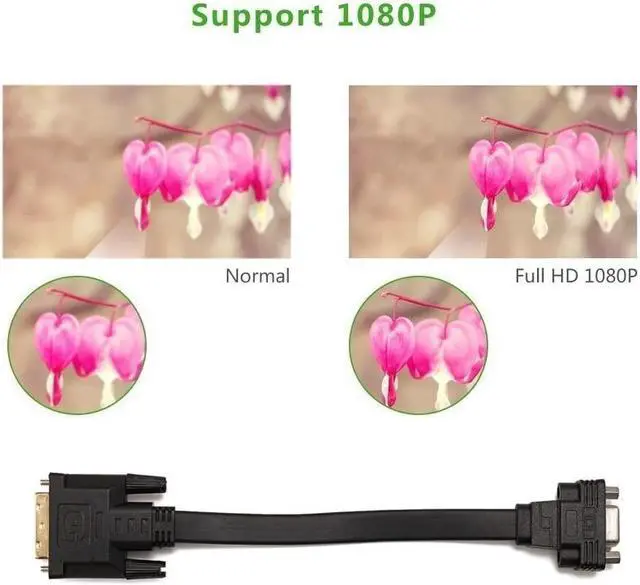 Alt view image 4 of 7 - CABLEDECONN Active DVI-D Dual Link 24+1 Male to VGA Female Video with Flat Cable Adapter Converter Black (E0207)