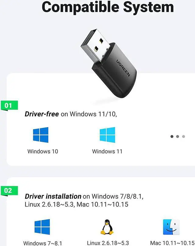 Alt view image 4 of 7 - UGREEN AC650 USB WiFi Adapter for Desktop PC 5G 2.4G Dual Band WiFi Dongle Mini Wireless USB Computer Network Adapter Compatible with Windows 11 10 8.1 8 7, MacOS 10.11-11.6, Linux 2.6.18-5.3