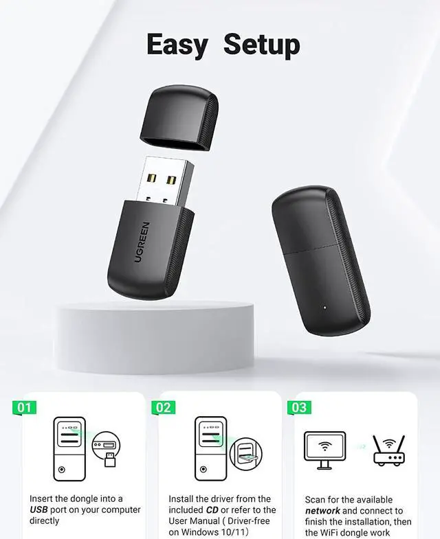 Alt view image 6 of 7 - UGREEN AC650 USB WiFi Adapter for Desktop PC 5G 2.4G Dual Band WiFi Dongle Mini Wireless USB Computer Network Adapter Compatible with Windows 11 10 8.1 8 7, MacOS 10.11-11.6, Linux 2.6.18-5.3