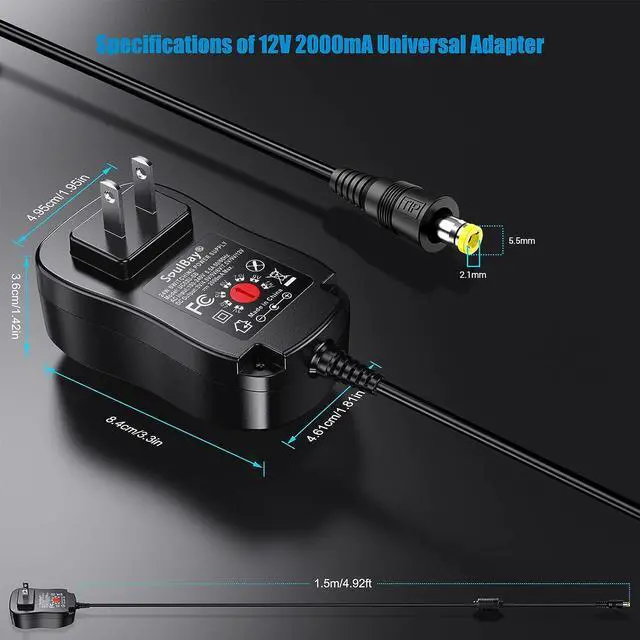 Alt view image 4 of 7 - 24W Universal AC/DC Adapter 12V 9V 7.5V 6V 5V 4.5V 3V Regulated Switching Power Supply with 8 Selectable Plugs for LED Strip Light Camera Keyboard Speaker Scale Recorder Massager 2A Output