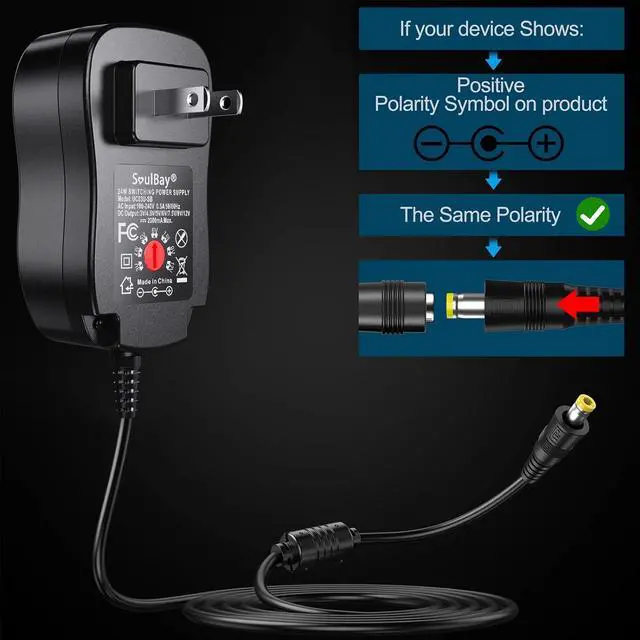 Alt view image 5 of 7 - 24W Universal AC/DC Adapter 12V 9V 7.5V 6V 5V 4.5V 3V Regulated Switching Power Supply with 8 Selectable Plugs for LED Strip Light Camera Keyboard Speaker Scale Recorder Massager 2A Output
