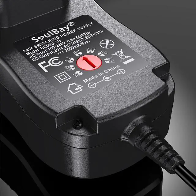 Alt view image 7 of 7 - 24W Universal AC/DC Adapter 12V 9V 7.5V 6V 5V 4.5V 3V Regulated Switching Power Supply with 8 Selectable Plugs for LED Strip Light Camera Keyboard Speaker Scale Recorder Massager 2A Output