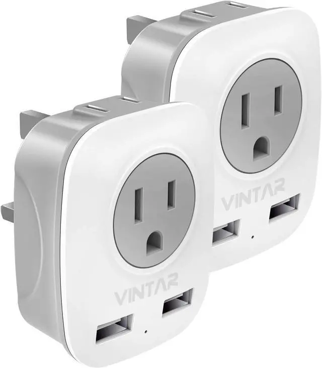Main image of [2-Pack] Canada to UK Plug Adapter, VINTAR UK Ireland Travel Plug Adapter with 2 USB Ports and 2 American Outlets, 4 in 1 International Power Adaptor for England Singapore Dubai Hongkong (Type G)
