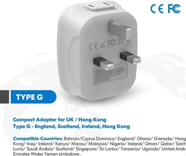 Alt view image 3 of 7 - [2-Pack] Canada to UK Plug Adapter, VINTAR UK Ireland Travel Plug Adapter with 2 USB Ports and 2 American Outlets, 4 in 1 International Power Adaptor for England Singapore Dubai Hongkong (Type G)