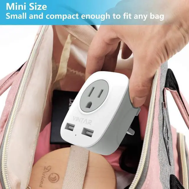 Alt view image 7 of 7 - [2-Pack] Canada to UK Plug Adapter, VINTAR UK Ireland Travel Plug Adapter with 2 USB Ports and 2 American Outlets, 4 in 1 International Power Adaptor for England Singapore Dubai Hongkong (Type G)