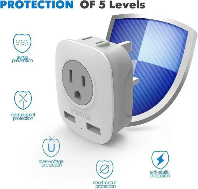 Alt view image 5 of 7 - [2-Pack] Canada to UK Plug Adapter, VINTAR UK Ireland Travel Plug Adapter with 2 USB Ports and 2 American Outlets, 4 in 1 International Power Adaptor for England Singapore Dubai Hongkong (Type G)