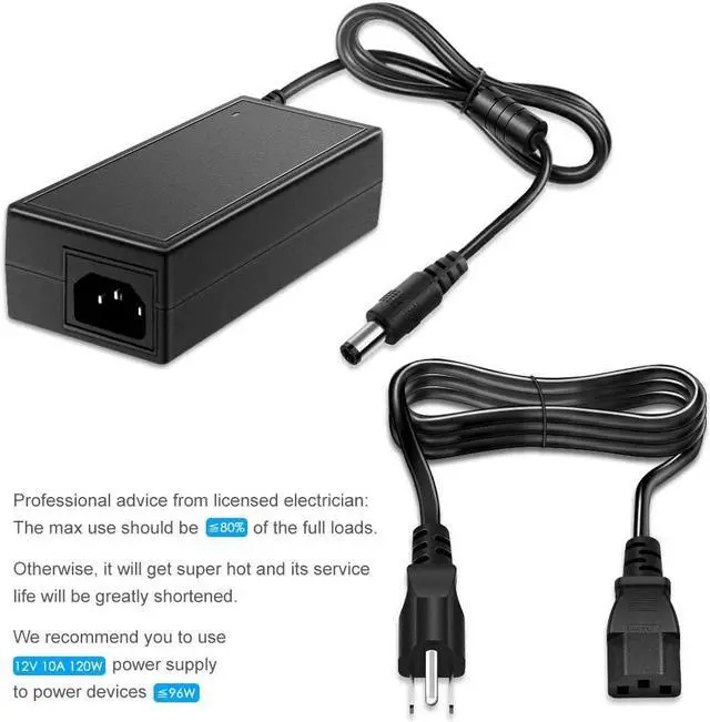 Alt view image 7 of 7 - SHNITPWR 12V 10A 120W DC Power Supply Adapter 100V~240V AC to DC Converter 12 Volt 10 Amp Transformer 5.5x2.5mm Tip for 5050 3528 LED Strip Light 3D Printer LED Driver CCTV Security System LCD Monitor