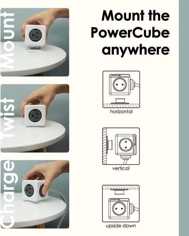 Alt view image 3 of 6 - Allocacoc, PowerCube |Extended|, 5 outlets, 5 feet cable, Mounting dock, Surge Protection, Childproof Sockets, ETL Certified (Red)