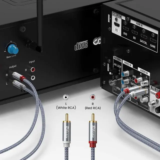 Alt view image 6 of 7 - RCA Cable, 2-Pack (8 Feet) R 2-RCA Male to 2-RCA Male Subwoofer Audio [Shield, Hi-Fi Sound] Nylon Braided Cable for HDTVs, Home Theater, Gaming Consoles, Hi-Fi Speakers, DVD Players & More