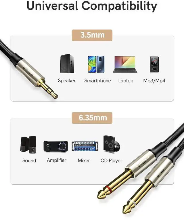 Alt view image 6 of 7 - 3.5mm 1/8 TRS to Dual 6.35mm 1/4 TS Mono Audio Y Splitter Adapter Stereo Aux Cable for iPhone iPod Laptop Amplifier CD Players Home Stereo Systems