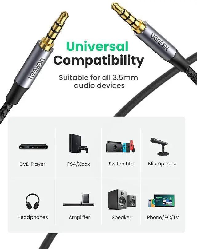 Alt view image 5 of 7 - UGREEN 10FT 4-Pole Braided 3.5mm Audio Cable Bundle with Lightning to 3.5mm Adapter Compatible with iPhone
