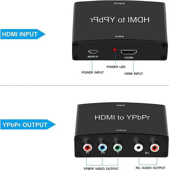 Alt view image 5 of 7 - HDMI to Component Converter HDMI to 1080P YPbPr 5RCA RGB + R/L Video Audio Adapter Support  TV PS5 Roku Xbox Fire Stick DVD Players to HDTV and Projector (Black)