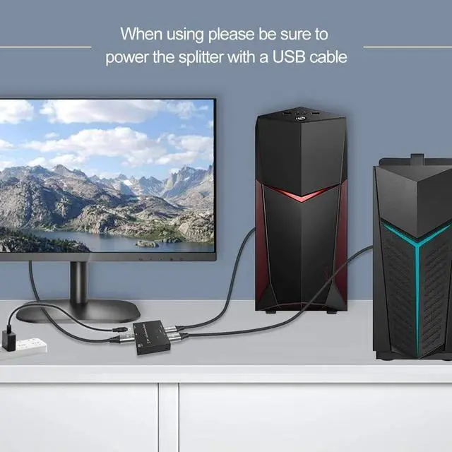 Alt view image 5 of 7 - DisplayPort Switch 8K Splitter Bidirectional DP 1.4 Switcher Box 2 in 1 Out / 1 in 2 Out Supports 8K@30Hz 4K@120Hz Compatible with PC Host Monitor Laptop etc