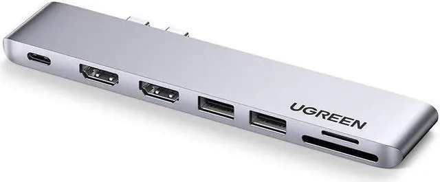 Main image of UGREEN USB C to Dual HDMI Adapter ?7 in 1 USB C Thunderbolt 3 Adapter to Dual HDMI 2 USB 3.0 100W PD Port USB C to SD TF Card?for MacBook Air 2020 2019 2018 MacBook Pro 2020 2019 2018 2017