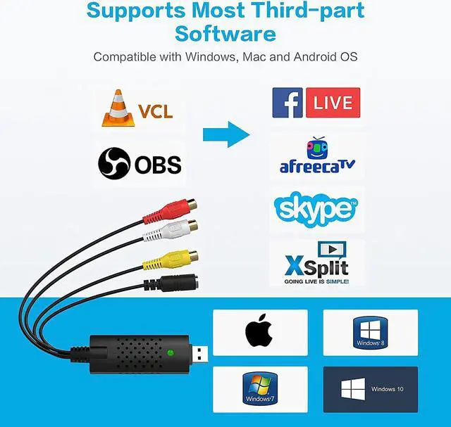 Alt view image 5 of 7 - Capture Card USB Video Capture Card Device Audio Video Converter Grabber for RCA to USB-Convert VHS Mini DV VCR Hi8 DVD to Digital for PC TV Tape Player Camcorder MAC Windows Vista Compatible