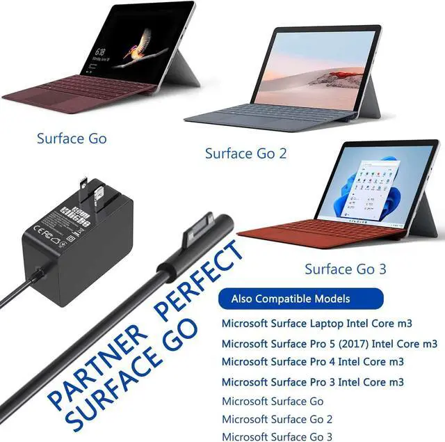 Alt view image 2 of 7 - Surface Go Charger,Surface Go Power Supply Adapter 24W 15V 1.6A Charger for Surface Go 3/2/1 Surface Pro 4 Core m3 Surface Pro 3 Core m3 Surface Pro 5 Core m3 Tablet Surface Laptop Core m3 Travel Case
