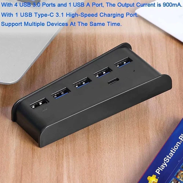 Alt view image 6 of 7 - 5 Port USB Hub for PS5, Megadream High-Speed Expansion Hub Charger Splitter Adapter with 4 USB + 1 USB Charging Port + 1 Type C Port, Compatible with Playstation 5 Dualsence Game Console