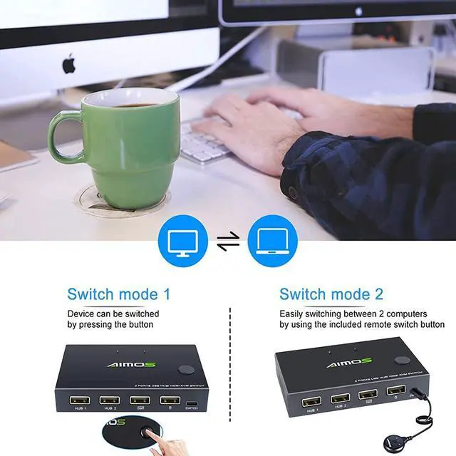 Alt view image 3 of 7 - HDMI KVM Switch, 2 Port KVM Switcher 4K@30HZ, For Share 2 Computers with one Keyboard Mouse and one HD Monitor