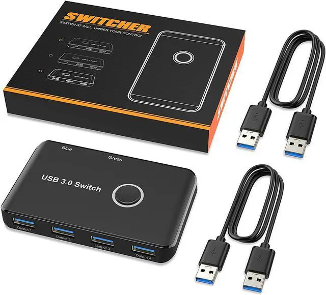 Alt view image 7 of 7 - USB 3.0 Switch, ABLEWE USB Switcher 2 Computers Sharing 4 USB Devices KVM Switcher Box for PC, Printer, Scanner, Mouse, Keyboard with 2 Pack USB Cable(Compatible with Mac/Windows/Linux)