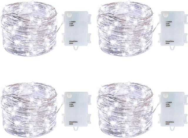 Main image of 4 Pack Battery Operated Dewdrop Led Lights,Indoor Mini Fairy Lights with Timer Function,6 Hours on/18 Hours Off ,30 Count LEDs,10 Feet (Cold White with Waterproof Battery Box)