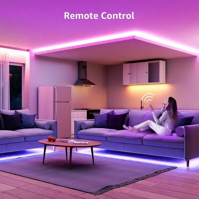 Alt view image 4 of 7 - LED Strip Lights 39.4Ft RGB LED Strips 5050 SMD LED Color Changing Strip Light with 44 Keys Remote Controller and 24V Power Supply Ideal for Christmas Decorations Bedroom Home TV Backlight