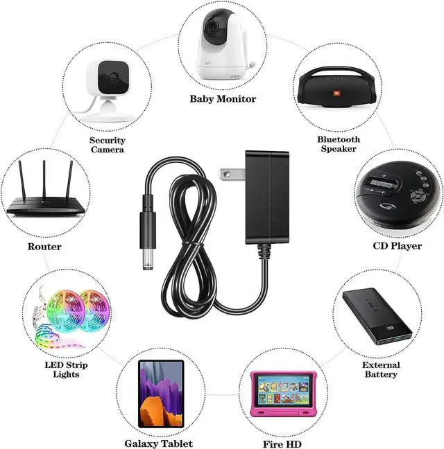 Alt view image 4 of 7 - 5V 2A Power Supply Adapter 10W AC100-240V to DC 5 Volt 2Amp Versatile Charger Cord with 8 Plugs for USB Hub TV Box Tablet Camera Speaker GPS Webcam Router and More 5vdc Electronics 5FT