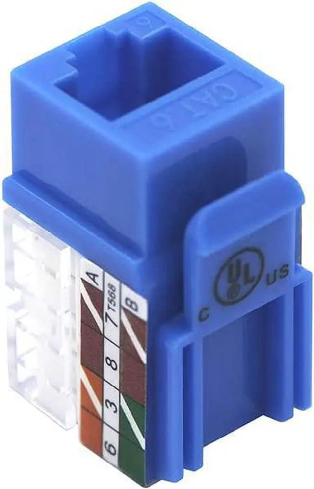Alt view image 6 of 7 - VCE 50 Pack Cat6 RJ45 Keystone Jack Insert, 90 Degree Ethernet UTP Cat 6, Cat5, Cat5e Keystone Punch-Down Stand and Mini Stripper Cutter Blue UL Certified