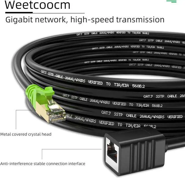 Alt view image 2 of 7 - Ethernet Extension Cable 20ft,Weetcoocm Network Cat6a Extension Patch Cable RJ45 Cords Shielded Male to Female Connector (20FT)