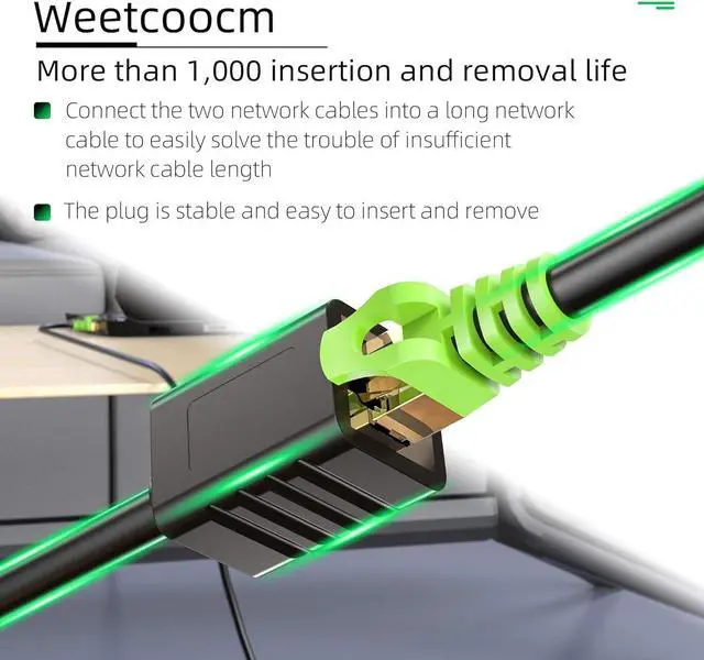Alt view image 4 of 7 - Ethernet Extension Cable 20ft,Weetcoocm Network Cat6a Extension Patch Cable RJ45 Cords Shielded Male to Female Connector (20FT)