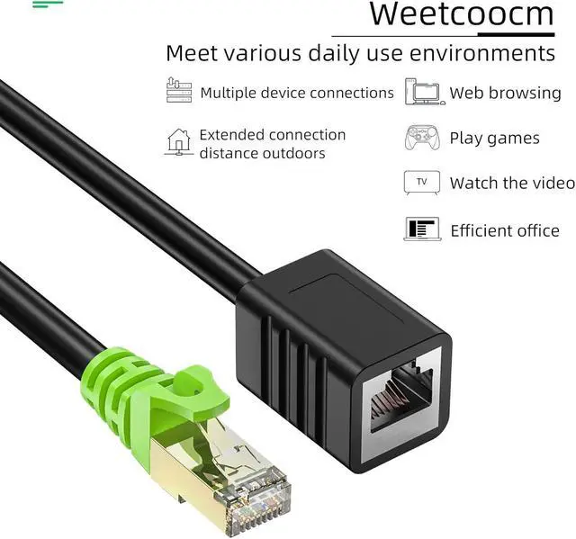 Alt view image 6 of 7 - Ethernet Extension Cable 20ft,Weetcoocm Network Cat6a Extension Patch Cable RJ45 Cords Shielded Male to Female Connector (20FT)
