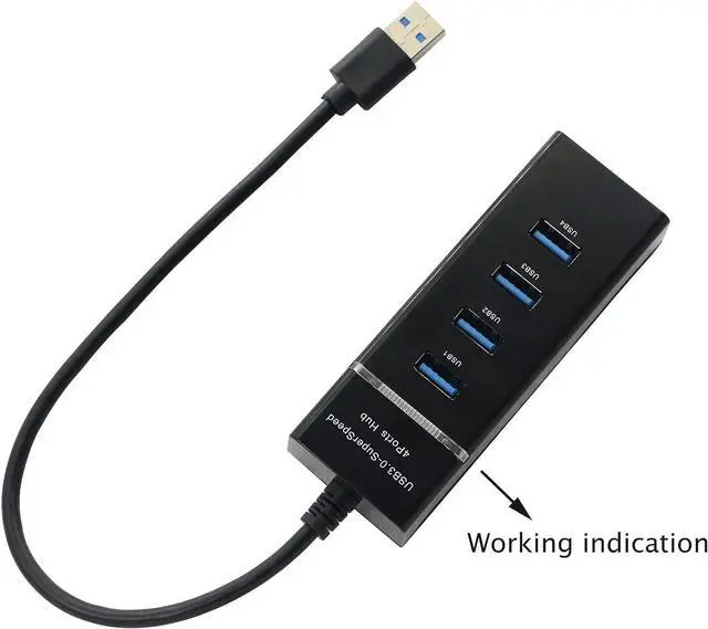 Alt view image 5 of 6 - QIANRENON 4-Port USB 3.0 Hub Splitter 5Gbps USB Data Hub 4 in 1 with LED Indication for Windows PC, Mac, Surface Pro,Laptop, Printer,30cm,Black