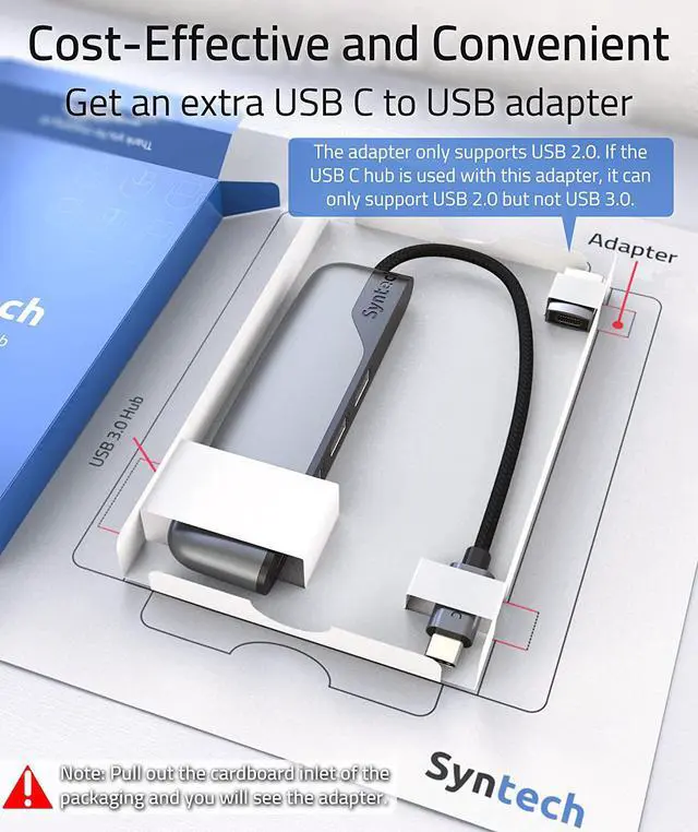 Alt view image 3 of 7 - USB C to USB Hub 4 Ports, Syntech Type C to USB 3.0 Hub with a USB C to USB Adapter (USB 2.0), Thunderbolt 3 to USB Hub Compatible with Thunderbolt 4 MacBook Pro, iPad Pro, iMac