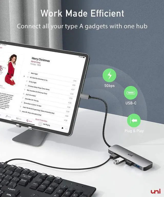 Alt view image 2 of 7 - uni USB C to USB Hub 4 Ports, Aluminum USB Type C to USB Adapter with 4 USB 3.0 Ports, Thunderbolt 3 to Multiport USB 3.0 Hub Adapter for MacBook Pro/Air 2020/2019, iPad Pro, Dell, Chromebook and more