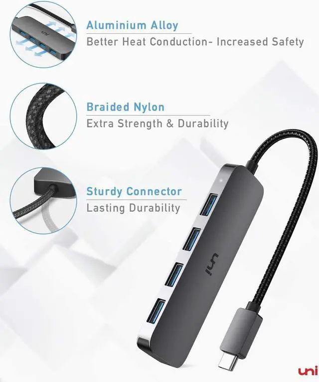 Alt view image 5 of 7 - uni USB C to USB Hub 4 Ports, Aluminum USB Type C to USB Adapter with 4 USB 3.0 Ports, Thunderbolt 3 to Multiport USB 3.0 Hub Adapter for MacBook Pro/Air 2020/2019, iPad Pro, Dell, Chromebook and more