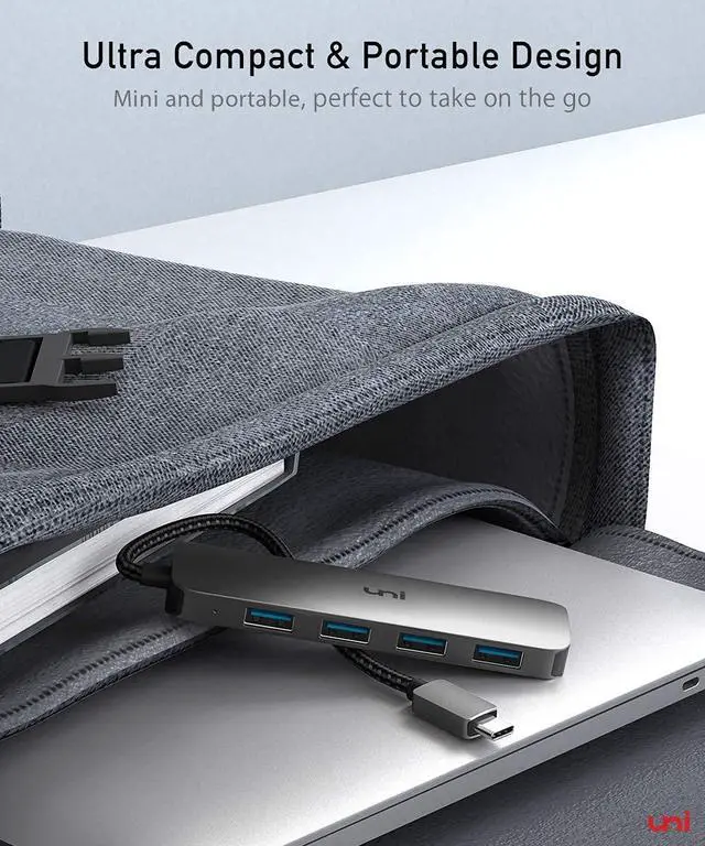 Alt view image 7 of 7 - uni USB C to USB Hub 4 Ports, Aluminum USB Type C to USB Adapter with 4 USB 3.0 Ports, Thunderbolt 3 to Multiport USB 3.0 Hub Adapter for MacBook Pro/Air 2020/2019, iPad Pro, Dell, Chromebook and more