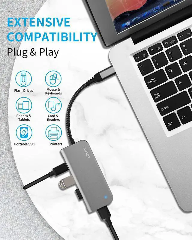 Alt view image 4 of 7 - USB C 3.2/3.1 Gen 2 Hub, 4-in-1 USB Type C 10Gbps Multiport Hub Adapter with 4 USB 3.2 Ports (3 USB-A & 1 USB-C), USB-C Docking, for MacBook Pro/Air, iMac, Surface, XPS, and More Type C Devices