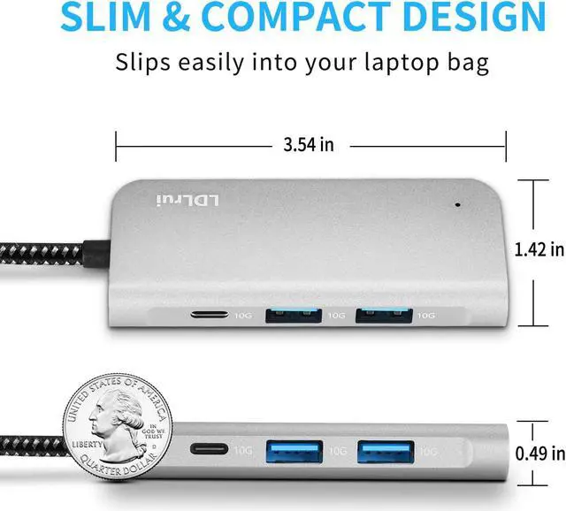 Alt view image 5 of 7 - USB C 3.2/3.1 Gen 2 Hub, 4-in-1 USB Type C 10Gbps Multiport Hub Adapter with 4 USB 3.2 Ports (3 USB-A & 1 USB-C), USB-C Docking, for MacBook Pro/Air, iMac, Surface, XPS, and More Type C Devices