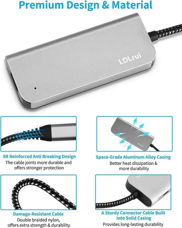 Alt view image 7 of 7 - USB C 3.2/3.1 Gen 2 Hub, 4-in-1 USB Type C 10Gbps Multiport Hub Adapter with 4 USB 3.2 Ports (3 USB-A & 1 USB-C), USB-C Docking, for MacBook Pro/Air, iMac, Surface, XPS, and More Type C Devices