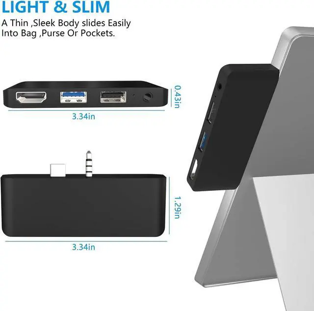 Alt view image 5 of 7 - Surface Go Docking Station, 4 in 1 Surface Go 3 USB C Adapter with HDMI Support 4K, USB 3.0/2.0 Port Hub, 3.5mm Audio/Headphone Jack, Portable Adapter for Surface Go/Go 2 /Go 3 Accessories