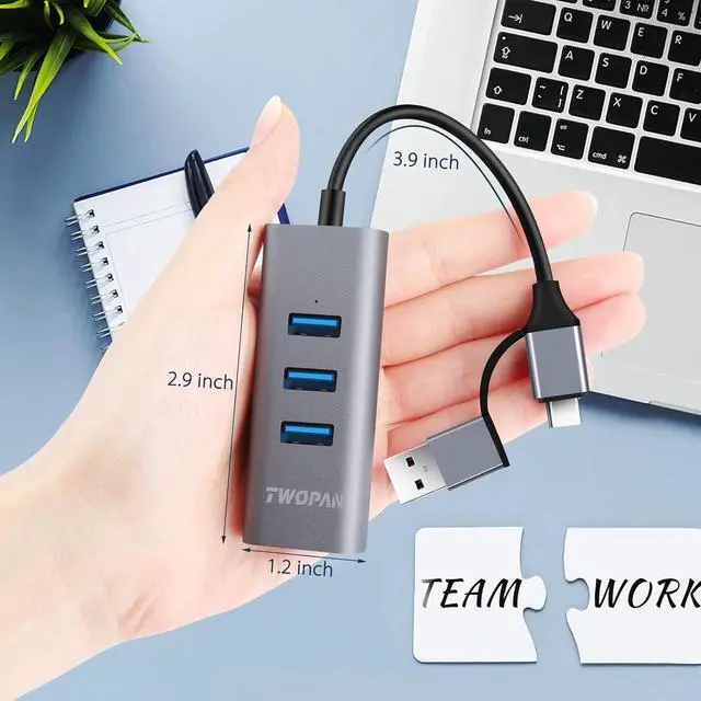 Alt view image 5 of 6 - TWOPAN USB 3.0 Hub Ethernet, Aluminum USB C to Ethernet Adapter, 3 Port USB C Hub for Laptop, RJ45 LAN Adapter for 24 inch iMac 2021, New MacBook Pro/Air, Chromebook, Pixelbook, Surface, Yoga, XPS