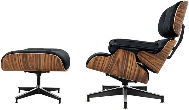 Alt view image 4 of 7 - Lounge Chair and Ottoman Mid Century Modern Style Classic Replica Armchair Recliner Furniture- Genuine Leather, Plywood and Aluminum Alloy Heavy Duty Support, for Living Room, Lounge- Palisander&Black