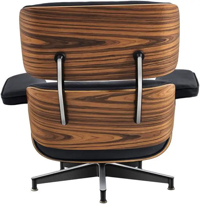 Alt view image 6 of 7 - Lounge Chair and Ottoman Mid Century Modern Style Classic Replica Armchair Recliner Furniture- Genuine Leather, Plywood and Aluminum Alloy Heavy Duty Support, for Living Room, Lounge- Palisander&Black