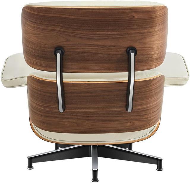 Alt view image 6 of 7 - Lounge Chair and Ottoman Mid Century Modern Style Classic Replica Armchair Recliner Furniture- Genuine Leather, Plywood and Aluminum Alloy Heavy Duty Support, for Living Room, Lounge- Walnut & Cream