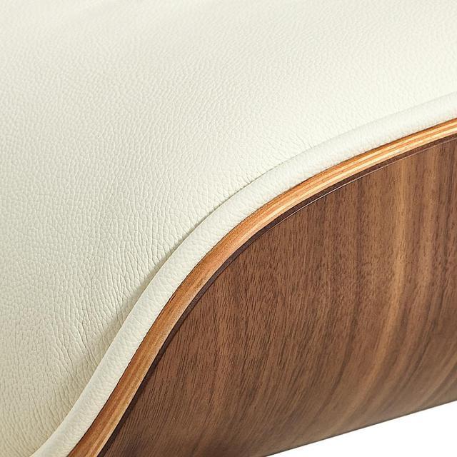 Alt view image 5 of 7 - Lounge Chair and Ottoman Mid Century Modern Style Classic Replica Armchair Recliner Furniture- Genuine Leather, Plywood and Aluminum Alloy Heavy Duty Support, for Living Room, Lounge- Walnut & Cream