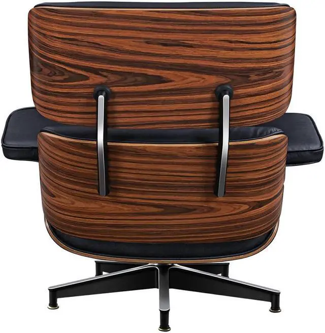 Alt view image 4 of 7 - XL Lounge Chair and Ottoman Mid Century Modern Classic Replica Armchair Recliner Furniture- Genuine Leather, Plywood and Aluminum Alloy Heavy Duty Support, for Living Room, Lounge- Palisander & Black