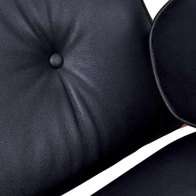 Alt view image 6 of 7 - XL Lounge Chair and Ottoman Mid Century Modern Classic Replica Armchair Recliner Furniture- Genuine Leather, Plywood and Aluminum Alloy Heavy Duty Support, for Living Room, Lounge- Palisander & Black