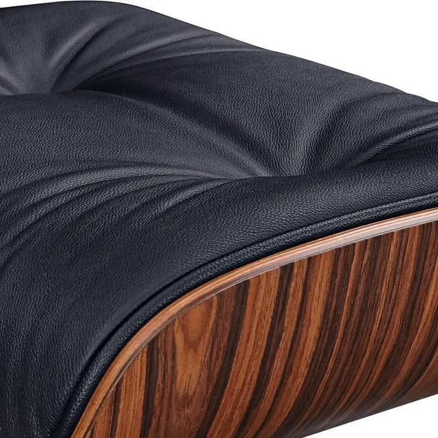 Alt view image 5 of 7 - XL Lounge Chair and Ottoman Mid Century Modern Classic Replica Armchair Recliner Furniture- Genuine Leather, Plywood and Aluminum Alloy Heavy Duty Support, for Living Room, Lounge- Palisander & Black